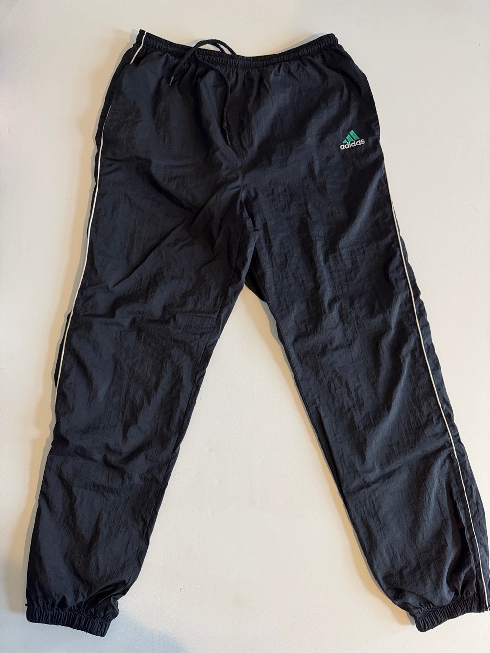 adidas Black Jogger Pants with White Side Piping and Green Logo